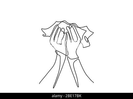Una linea continua che disegna la donna tosse. Concetto di virus corona. Foto Stock
