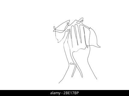 Una linea continua che disegna la donna tosse. Concetto di virus corona. Foto Stock