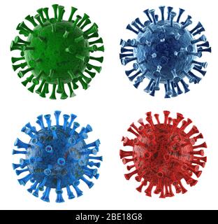 set di rendering 3d di cellule di coronavirus o cellule covid-19 isolate su bianco Foto Stock