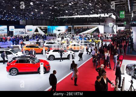 GINEVRA, SVIZZERA - 6 marzo 2018: Vista delle sale espositive di Palexpo durante l'88th Geneva International Motor Show Foto Stock