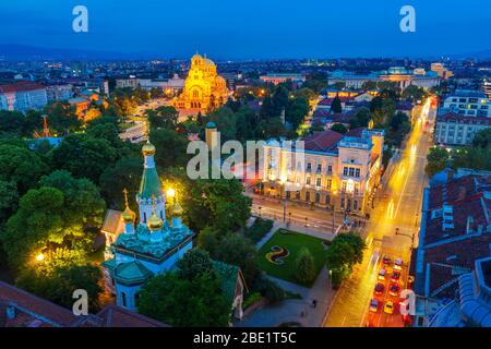 Europa, Bulgaria, Sofia, Alexander Nevsky e la cattedrale ortodossa russa di San Nikolai, vista aerea Foto Stock