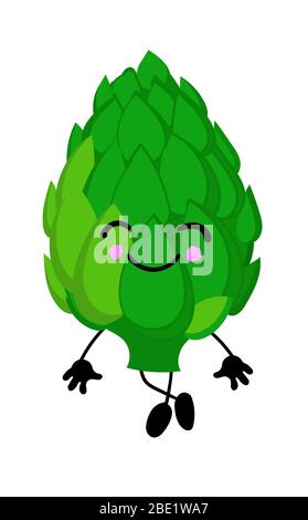 Carciofo sano, prodotto biologico di fattoria. Verdure verdi, in stile piano cartoon. Illustrazione vettoriale. Illustrazione Vettoriale