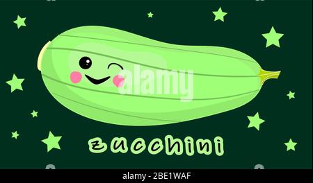 Zucchine dolci con un viso e un sorriso. Logo per azienda agricola. Illustrazione Vettoriale