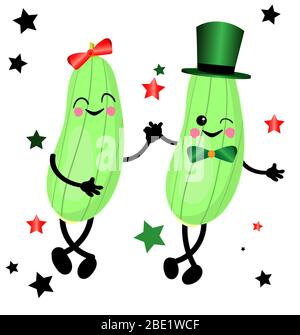 Zucchine dolci con un viso e un sorriso. Logo per azienda agricola. Illustrazione Vettoriale