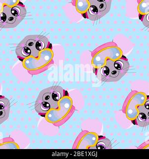 Motivo senza cuciture con mouse carini su sfondo blu. Illustrazione Vettoriale