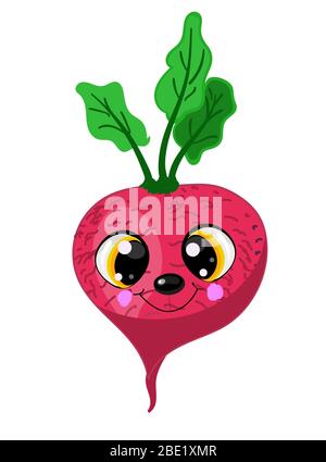 Divertente barbabietola sorridente, carattere ravanello per il tuo design. Illustrazione Vettoriale