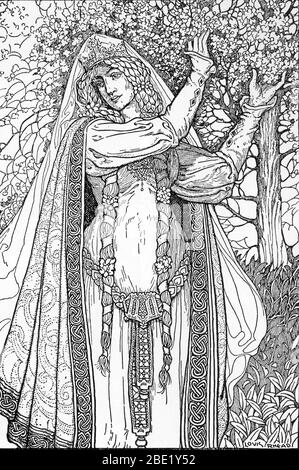 "La reine Guenievre" (Regina Guinevere) Illustrazione de Louis Rhead (1858-1926) tiree de "Re Artù e i suoi cavalieri" 1923 Collezione privee Foto Stock