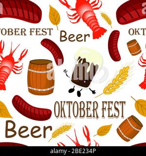 Pinta di birra schiumosa in un motivo di fondo trasparente con motivo a ripetizione in formato quadrato. Illustrazione Vettoriale