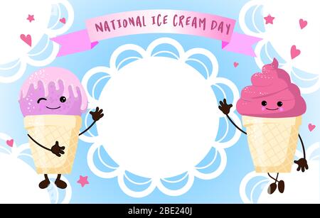 etichetta per un prodotto gelato. sfondo blu neve. personaggi divertenti. Illustrazione Vettoriale