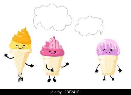 i dessert parlano. meme per cartolina. tre tipi di gelato. Illustrazione Vettoriale