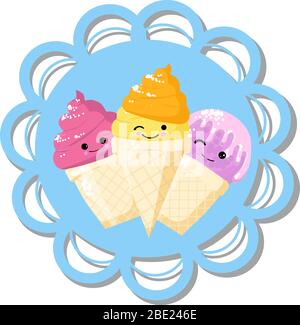 etichetta per un prodotto gelato. caratteri carini su una sella blu. Illustrazione Vettoriale