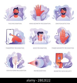 Set di moderni sistemi di riconoscimento e controlli di sicurezza delle applicazioni Illustrazione Vettoriale