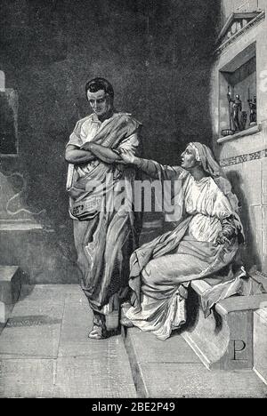 Antiquite romaine : 'Cornelie (Cornelia Africana) (189-110 avant JC), Mere des Gracques et son fils caius Sempronius Gracchus apres la mort de Tiberio Foto Stock