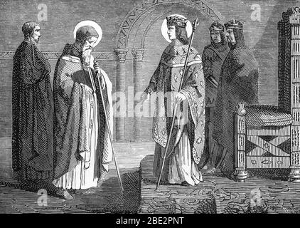 Representation de saint Edmond de Cantorbery (saint edme) accueilli par le roi de France Louis IX (re di francia luigi IX e Saint Edmund Rich (1175 Foto Stock