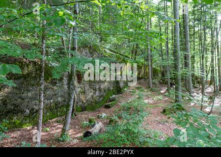 Rovine della casa di Adolf Hitler, il Berghof, nell'Obersalzberg, Alpi Bavaresi vicino a Berchtesgaden, Baviera, Germania. Foto Stock