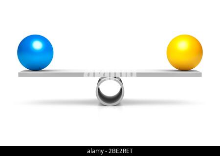 Equilibrio zwischen einem blauen und einem gelben sfera Foto Stock