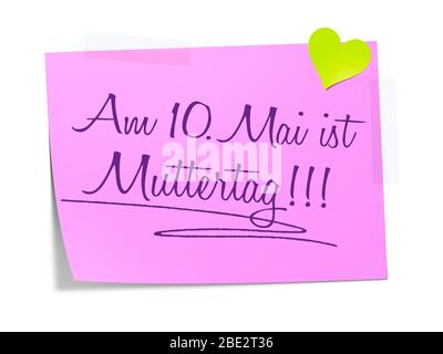 Eine Haftnotiz mit der Aufschrift: «Am 10. Mai ist Muttertag!' Foto Stock