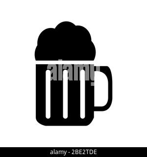 Semplice tazza di birra con logo in schiuma, illustrazione vettoriale minimalismo bianco e nero, simbolo per birreria, pub, bar e party Illustrazione Vettoriale