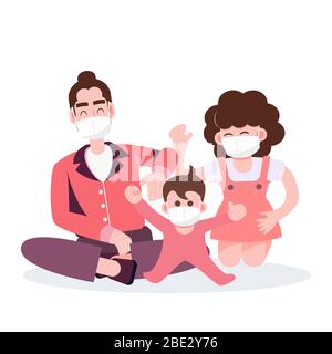 Buona famiglia. Madre padre e bambino che giocano a casa durante il cosid-19 epidemia di coronavirus pandemico. Design a carattere piatto per la sanità e medica Illustrazione Vettoriale