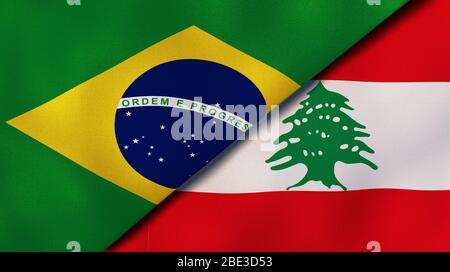 Due bandiere di stati del Brasile e del Libano. Background aziendale di alta qualità. illustrazione 3d Foto Stock