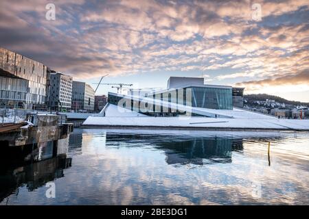 Oslo città in inverno, Norvegia Foto Stock