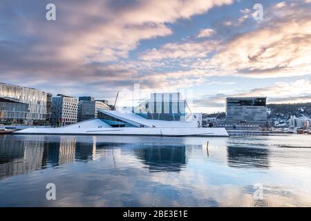 Oslo città in inverno, Norvegia Foto Stock