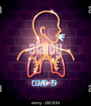 corpo con polmoni per 2019 ncov di luce al neon Illustrazione Vettoriale