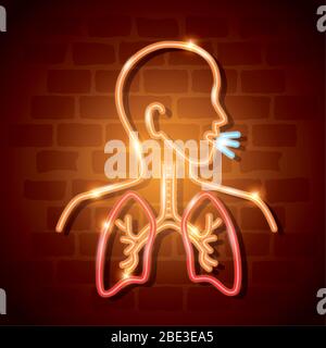 corpo con polmoni per 2019 ncov di luce al neon Illustrazione Vettoriale
