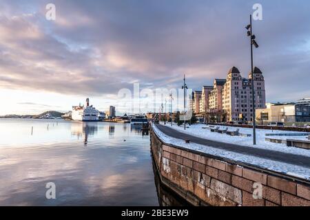 Oslo città in inverno, Norvegia Foto Stock