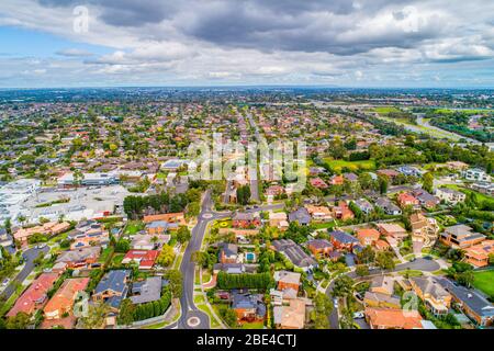 Area residenziale suburbana a Melbourne, Australia - veduta aerea Foto Stock