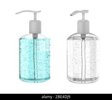 gel igienizzato 3d rendering in flacone isolato su bianco Foto Stock