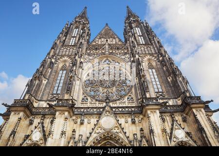 Fasad della cattedrale di San Vito nel Castello di Praga, Repubblica Ceca Foto Stock