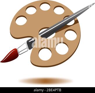 Tavolozza dei colori e pennello in vettore. Illustrazione Vettoriale