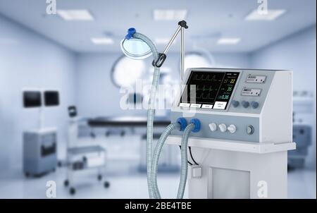 macchina per il rendering 3d di un ventilatore medicale in ospedale Foto Stock