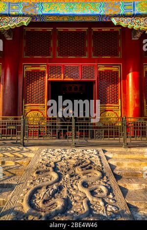 Colorato dettaglio della Città Proibita al tramonto, Pechino, Xicheng, Repubblica popolare Cinese, Asia Foto Stock