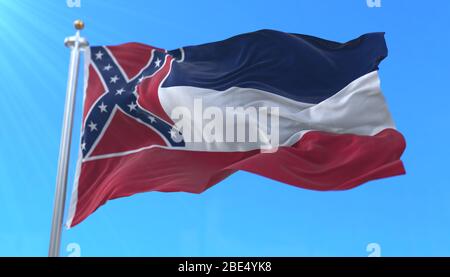 Bandiera dello stato americano del Mississippi, regione degli Stati Uniti Foto Stock