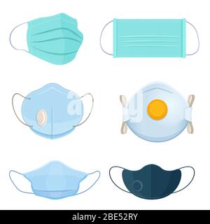 Set di maschere chirurgiche e respiratori Illustrazione Vettoriale