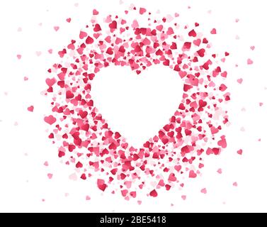 Confetti a forma di cuore. Felice giorno di San Valentino cornice bella, anniversario di matrimonio biglietto di auguri con bella carta cordata rossa forma del vettore cuore Illustrazione Vettoriale