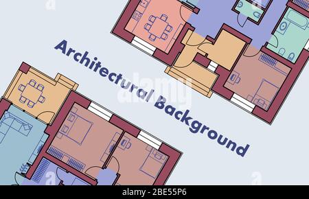 Sfondo architettonico. Piani architettonici di edifici residenziali. I disegni di cottage. Illustrazione vettoriale colorata EPS10 Illustrazione Vettoriale