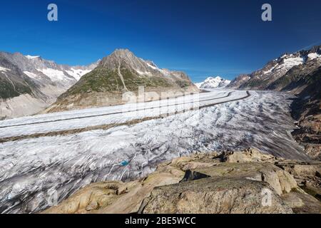 Il ghiacciaio Aletsch. Aletschgletscher. Alpi Bernesi orientali nel cantone svizzero del Vallese. Svizzera. Foto Stock