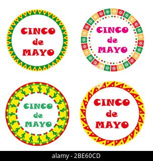 Cinco de Mayo Set di cornici rotonde con spazio per il testo. Isolato su sfondo bianco. Illustrazione. Foto Stock