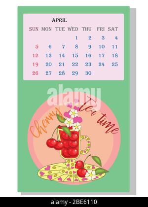 Calendario delle bevande: Con disegni di dessert stagionali di vari tè, caffè, cacao. Tè con ingredienti da ricetta. Illustrazione Vettoriale