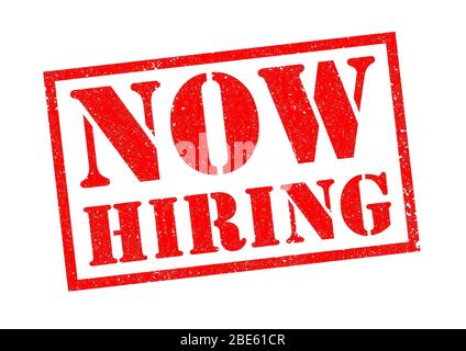 ORA ASSUMERE il timbro rosso della gomma su uno sfondo bianco. Foto Stock