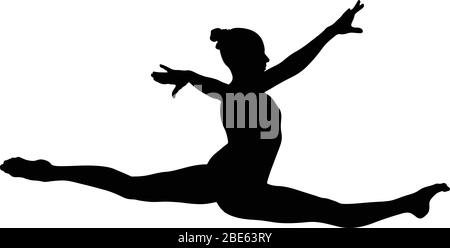 ginnastica ragazza spaccata nel salto. silhouette isolata nera Illustrazione Vettoriale