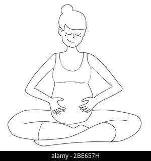 Yoga per incinta in posizione loto nero stile linea illustrazione vettoriale Illustrazione Vettoriale