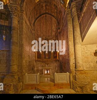 Cappella greca del San Longino nella chiesa del Santo Sepolcro a Gerusalemme Foto Stock