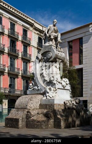 Un monumento di Fredrich Solar sulla via la Rambla a Barcellona, Spagna. Foto Stock