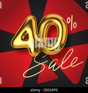 40 di sconto promozione vendita fatta di realistiche 3d oro testo. Numero sotto forma di palloncini dorati. Modello per prodotti, pubblicità, banner Web Illustrazione Vettoriale
