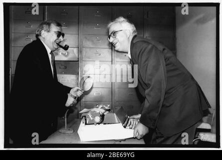 Claude Chabrol e André Tavernier, registi francesi, Lione, 1990, Francia Foto Stock