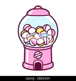 Carino cartoon gashapon, distributore automatico di capsule. Dispenser di giocattoli da collezione giapponese rosa, illustrazione grafica vettoriale a clip. Illustrazione Vettoriale
